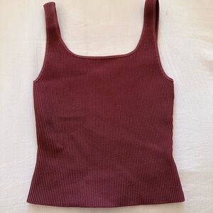 Babaton Burgundy Ribbed Knit Top
